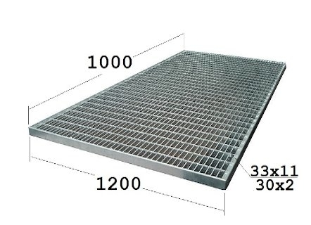 Решетка стальная 1200x1000x30 мм (ячейка 33x11 мм),  38,4кг