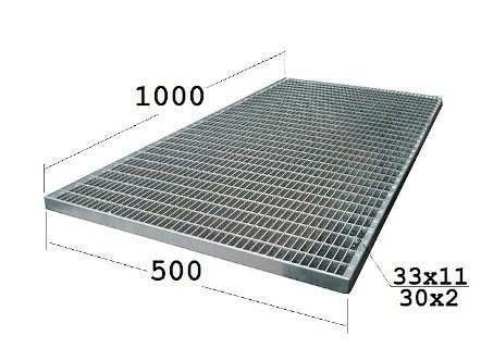 Решетка стальная 500x1000x30 мм (ячейка 33x11 мм),  16,6кг