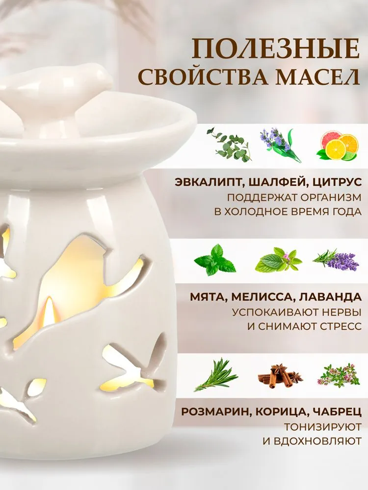 Аромалампа "Птицы",свеча в комплекте, белая, 7,5x7,5x9,5 см