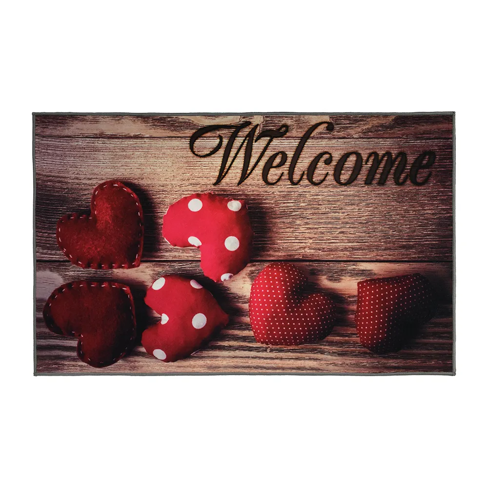 Коврик влаговпитывающий "Velur" 50x80 см "Welcome", коллаж с сердцами