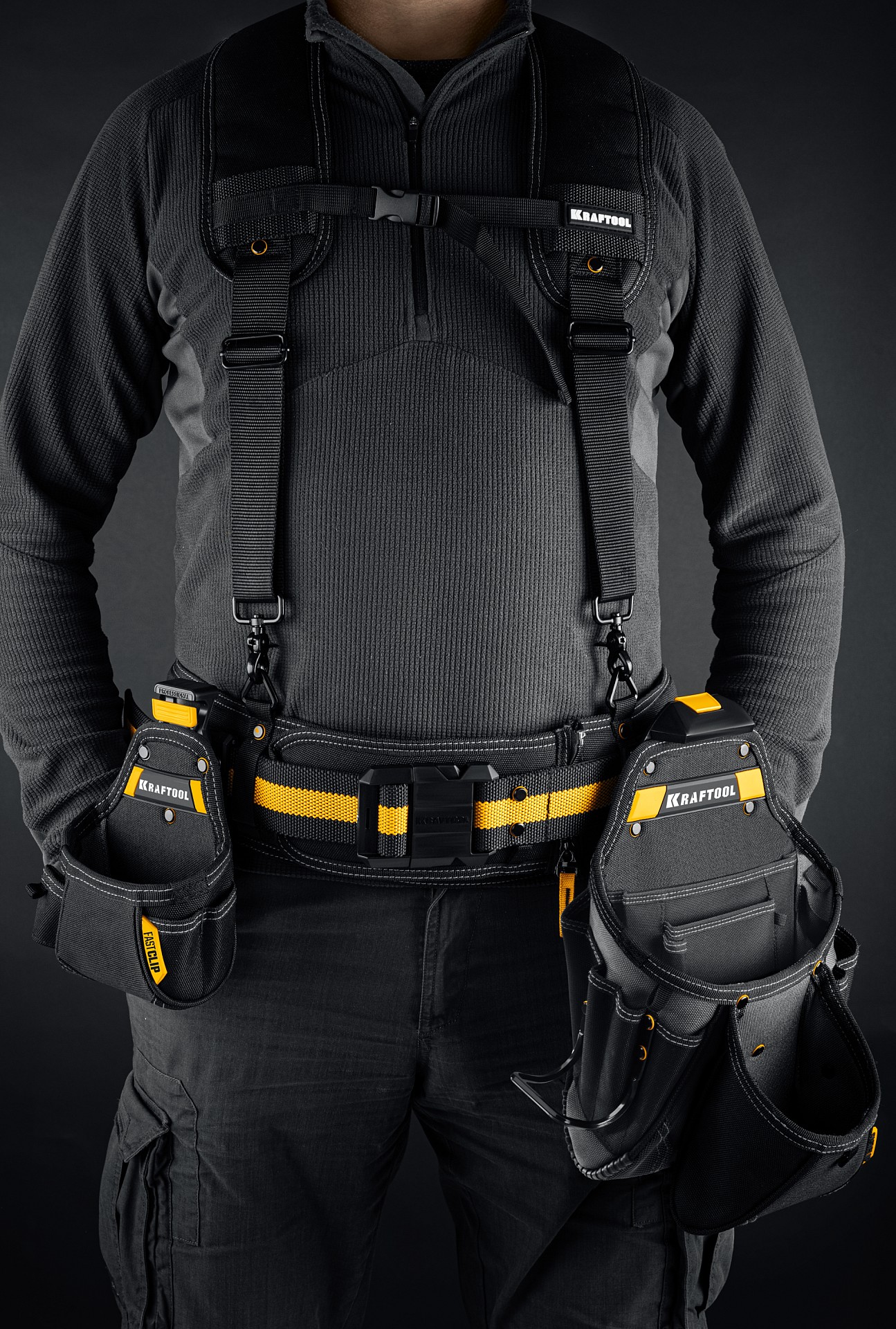 KRAFTOOL KBS-5 пояс монтажника, в комплекте: пояс монтажника, подтяжки и 3 сумки (38760-5)