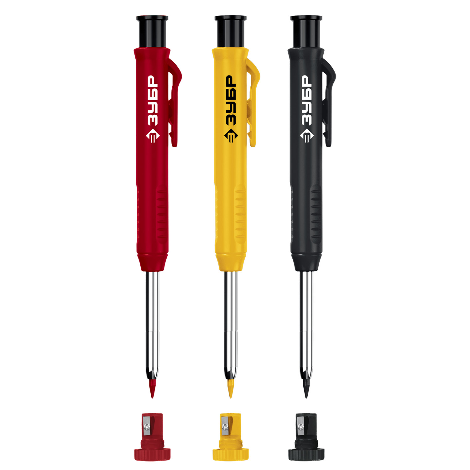 ЗУБР АСК набор: 18 сменных грифелей: 6ч + 6ж + 6к ( d 2,8 мм, HB), 3 автоматических карандаша (06312-H6)