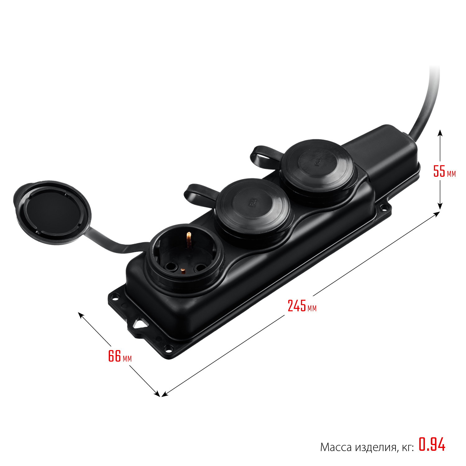 ЗУБР КГ-325-Ш3, КГ, 3 x 2.5 мм2, IP44, 10 м, 3 гн., 4000 Вт, силовой удлинитель, Профессионал (55024-10)