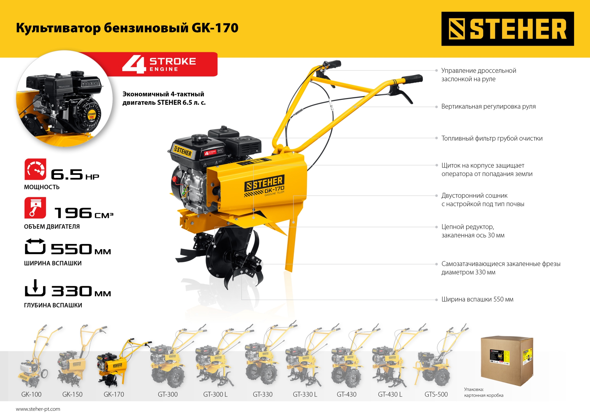 STEHER 6.5 л.с., бензиновый культиватор (GK-170)