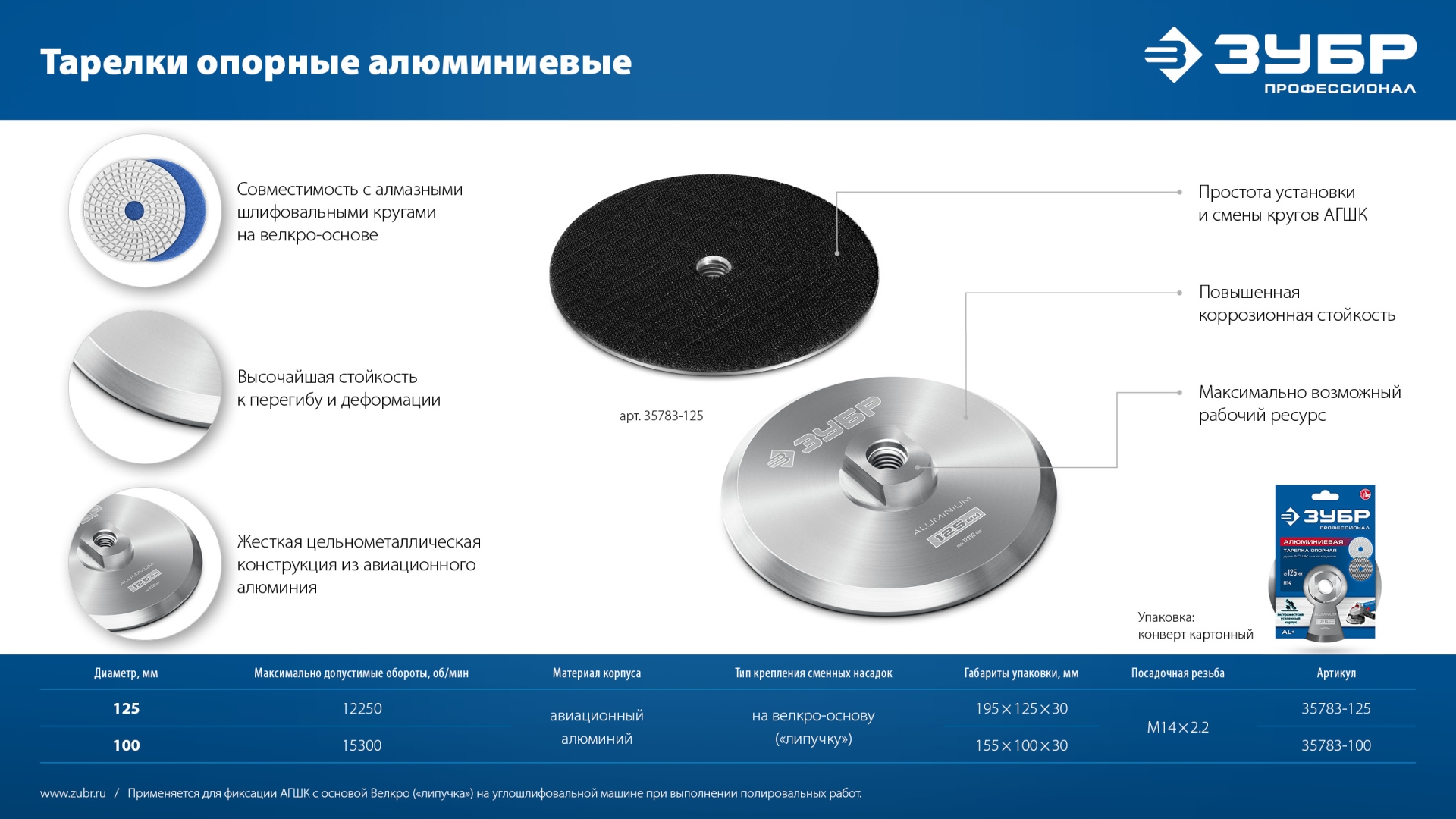 ЗУБР d 100 мм, М14, держатель алюминиевый для АГШК, ПРОФЕССИОНАЛ (35783-100)