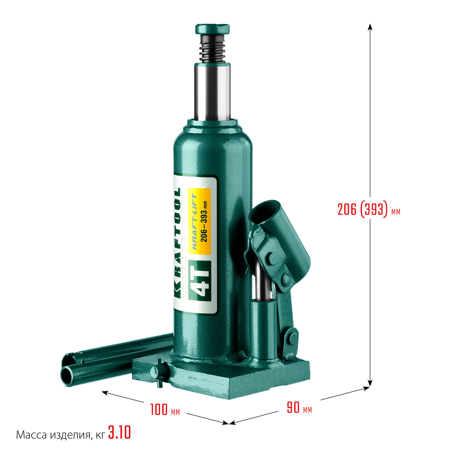 KRAFTOOL KRAFT-LIFT, 4 т, 194 - 372 мм, бутылочный гидравлический домкрат (43462-4)