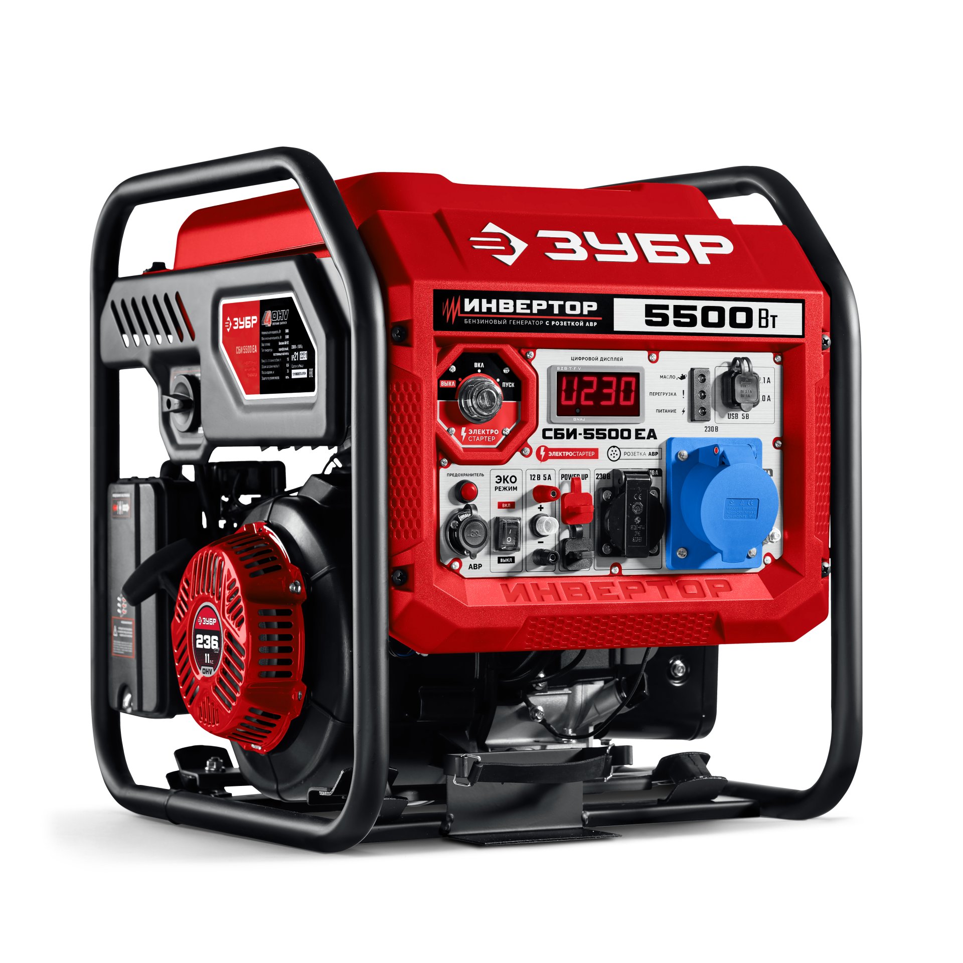 ЗУБР 5500 Вт, инверторный генератор с электростартером и розеткой АВР (СБИ-5500ЕА)