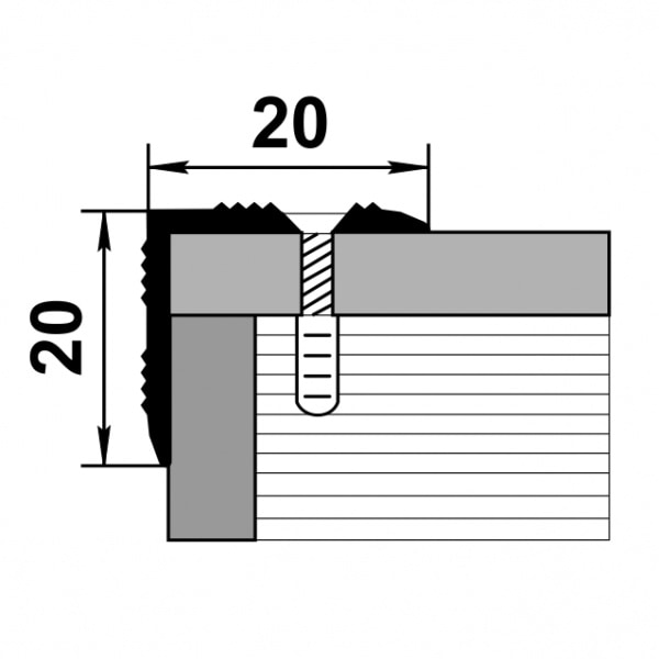 Порог алюминиевый  ПУ-05 20x20x1800 мм, окрашенный в серебро