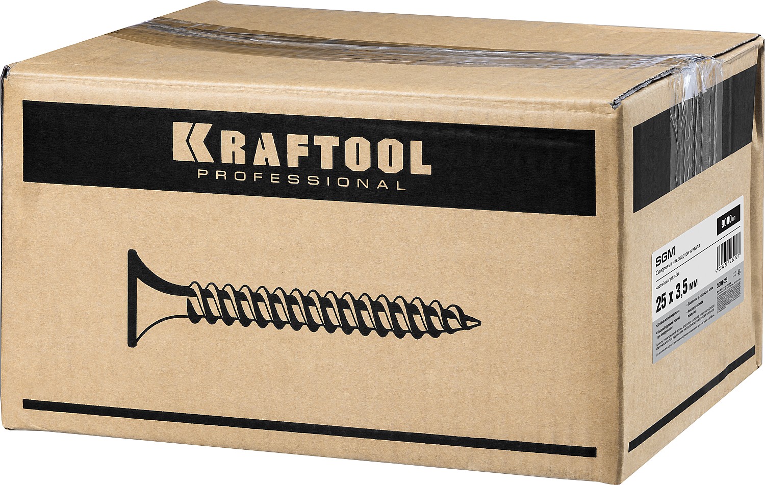 KRAFTOOL СГМ, 25 х 3.5 мм, фосфатированное покрытие, 9 000 шт (12,33 кг.), саморез гипсокартон-металл (3001-25)