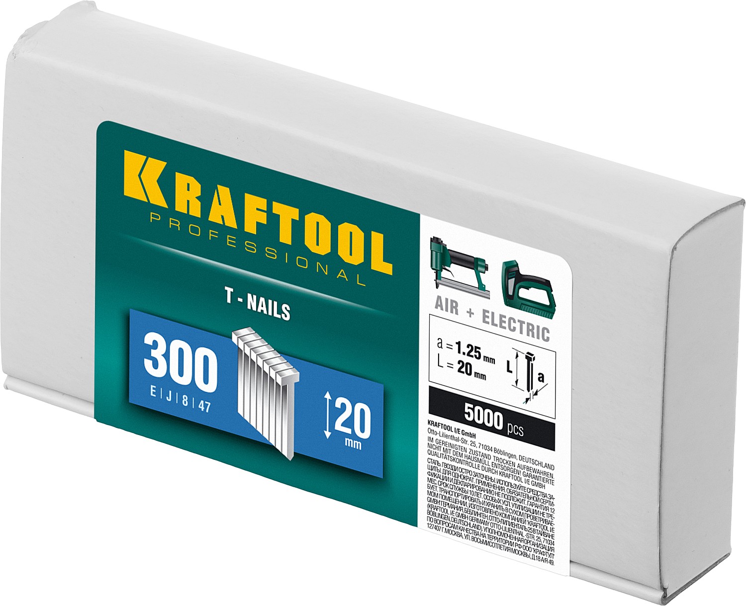 KRAFTOOL гвозди тип 300 (47/J/ F), 20 мм, калибр 18GA. 5000 шт (31785-20)