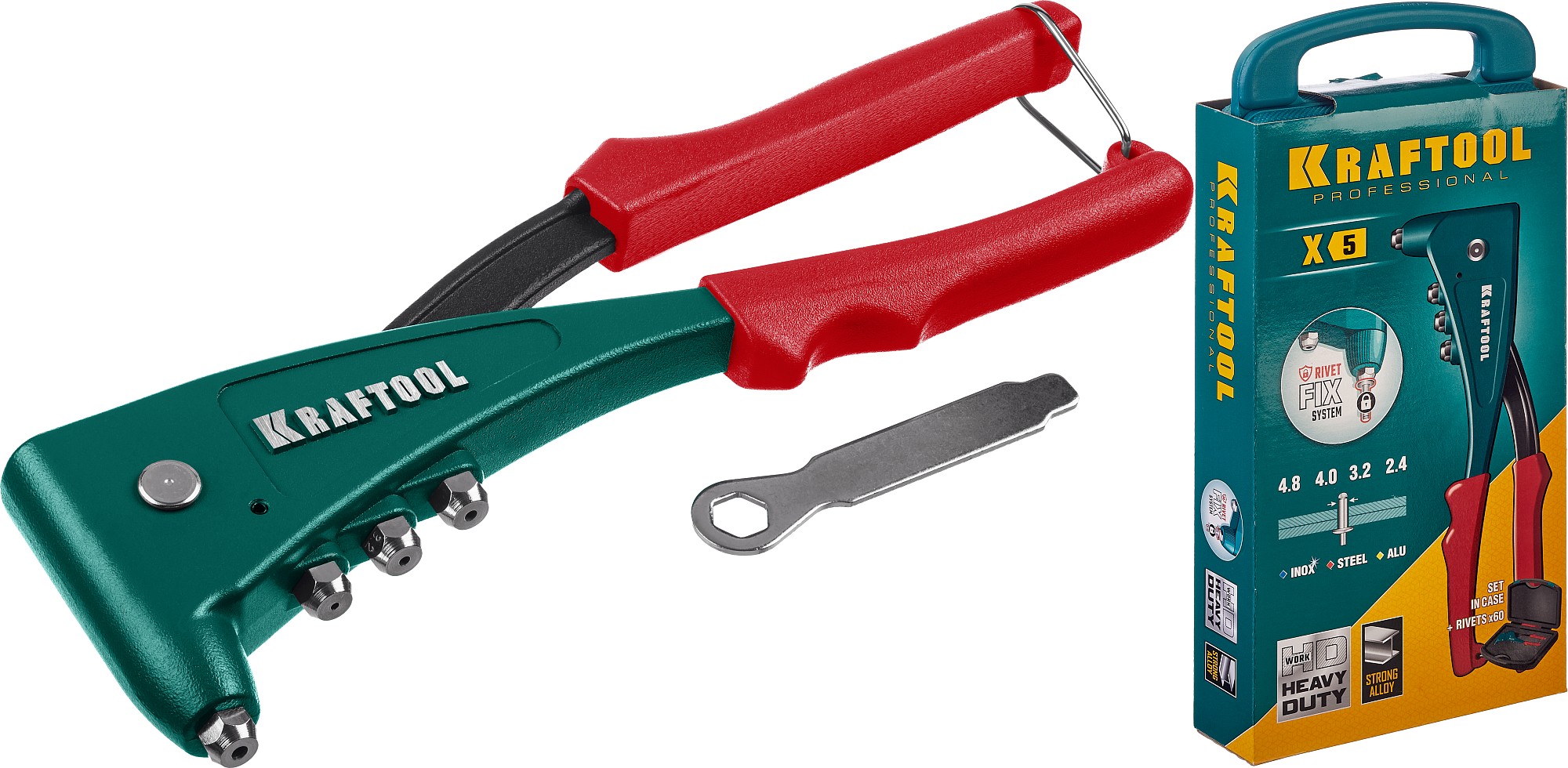 KRAFTOOL X-5F, 2.4 - 4.8 мм, 260 мм, удержание заклепки, литой заклепочник в кейсе (31173-H6)