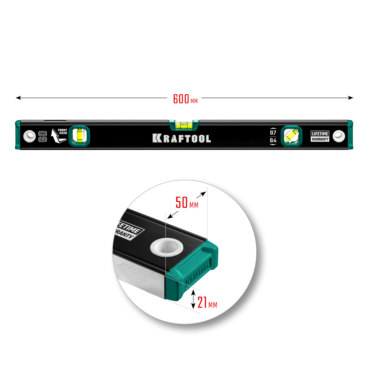 KRAFTOOL 600 мм, с зеркальным глазком, уровень (34781-60)