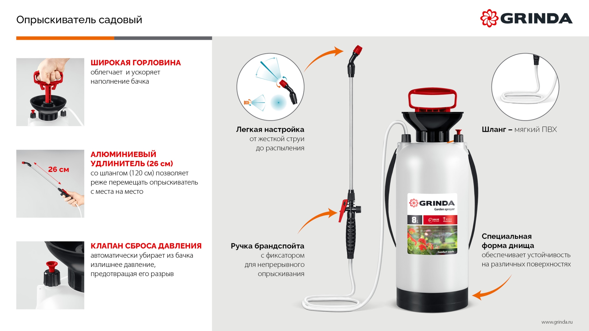 GRINDA TS-10, 10 л, широкая горловина, устойчивое днище, переносной опрыскиватель (8-425119)