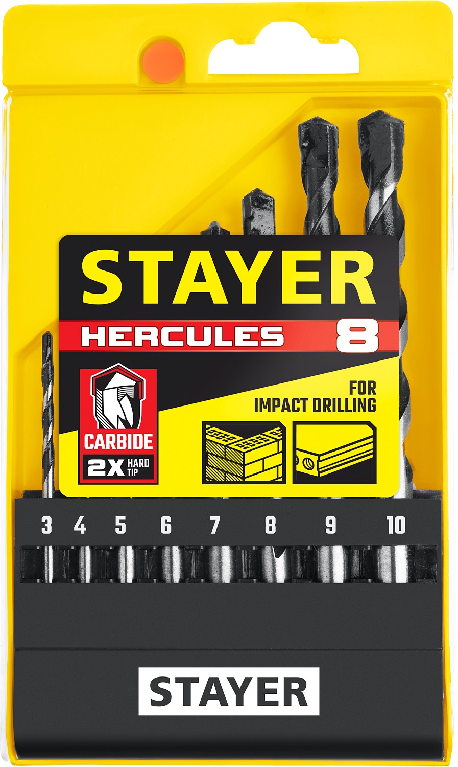 STAYER Hercules, 8 шт: d 3-4-5-6-7-8-9-10 мм, набор сверл по бетону, Professional (2915-H8)