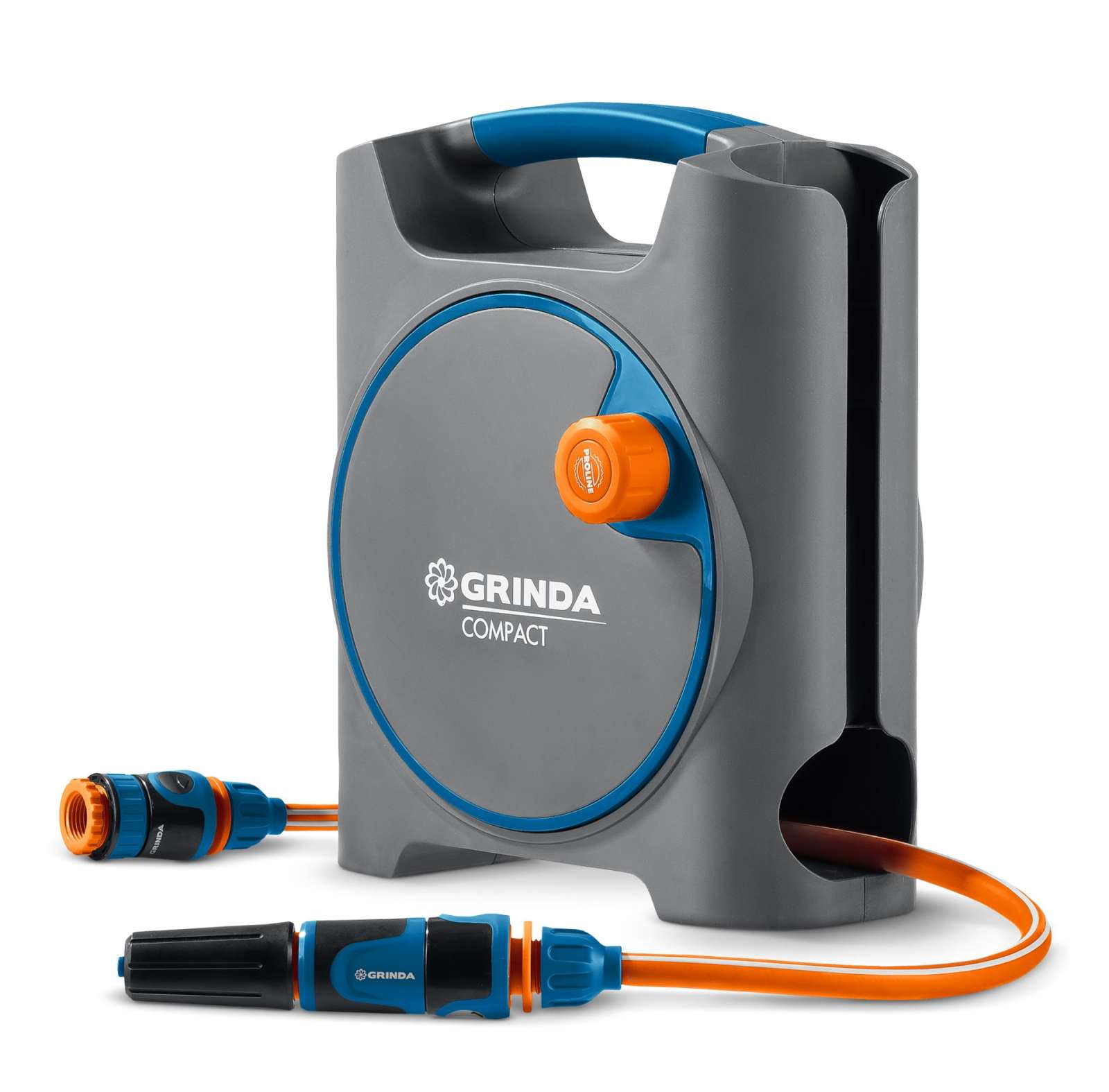 GRINDA COMPACT, шланг 10м x 5/16″ в пластиковом корпусе, поливочный набор 4 предм., соединит. шланг 1/2″х1,5м, набор поливочный мини ProLine (428480)