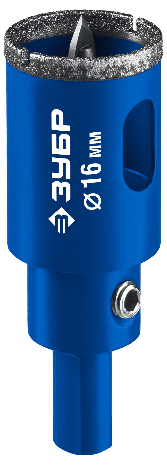 ЗУБР АГК d 16 мм (центр. сверло, трехгр. хвост, Р60), Алмазная коронка, Профессионал (29850-16)