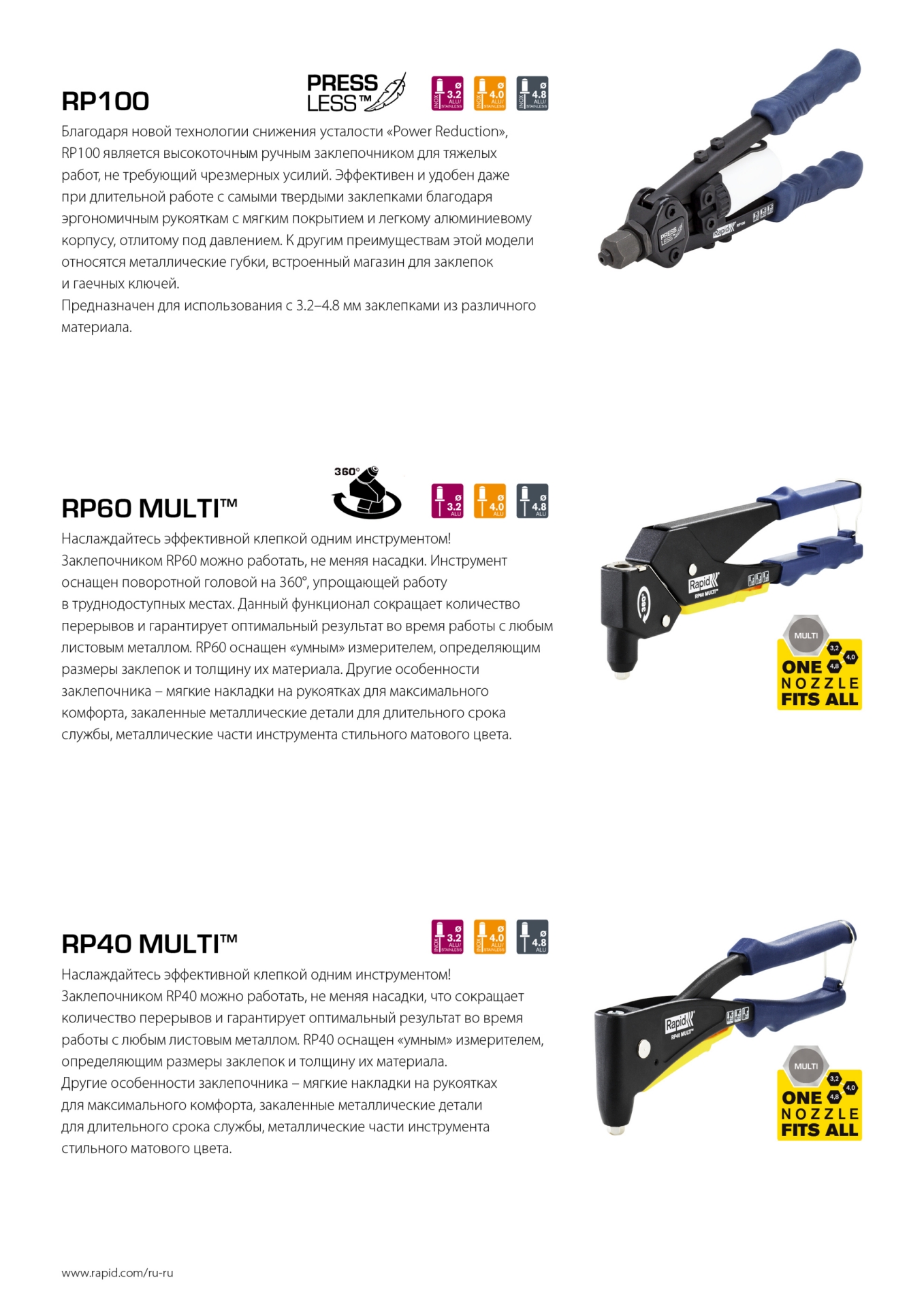 RAPID RP60 Multi, 3.2 мм, 4.0 мм, 4.8 мм, заклепочник (5001140)