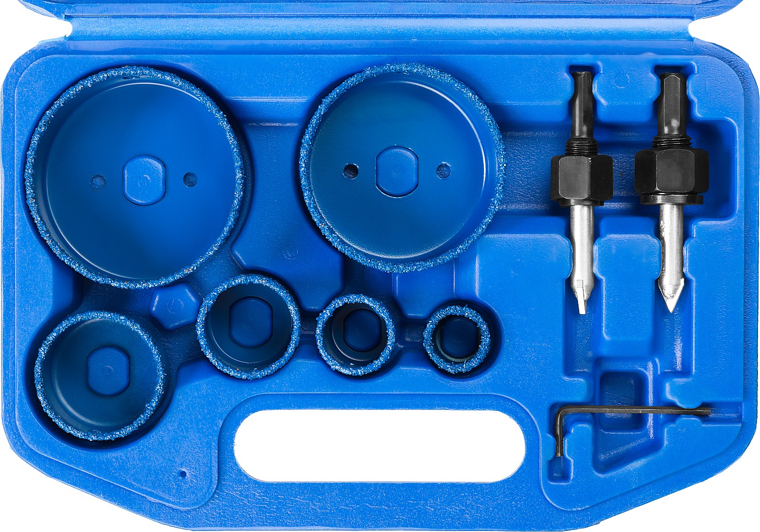 ЗУБР 6 шт, d 22, 28, 35, 44, 68, 73 мм, L 25 мм, карбид вольфрама, набор коронок-чашек с оснасткой, Профессионал (33360-H6)