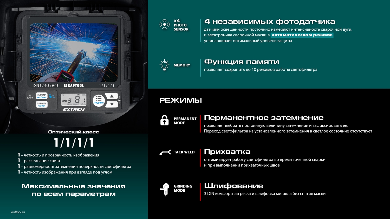 KRAFTOOL EXTREM хамелеон, затемнение 3/4-8/9-13, маска сварщика (11062)