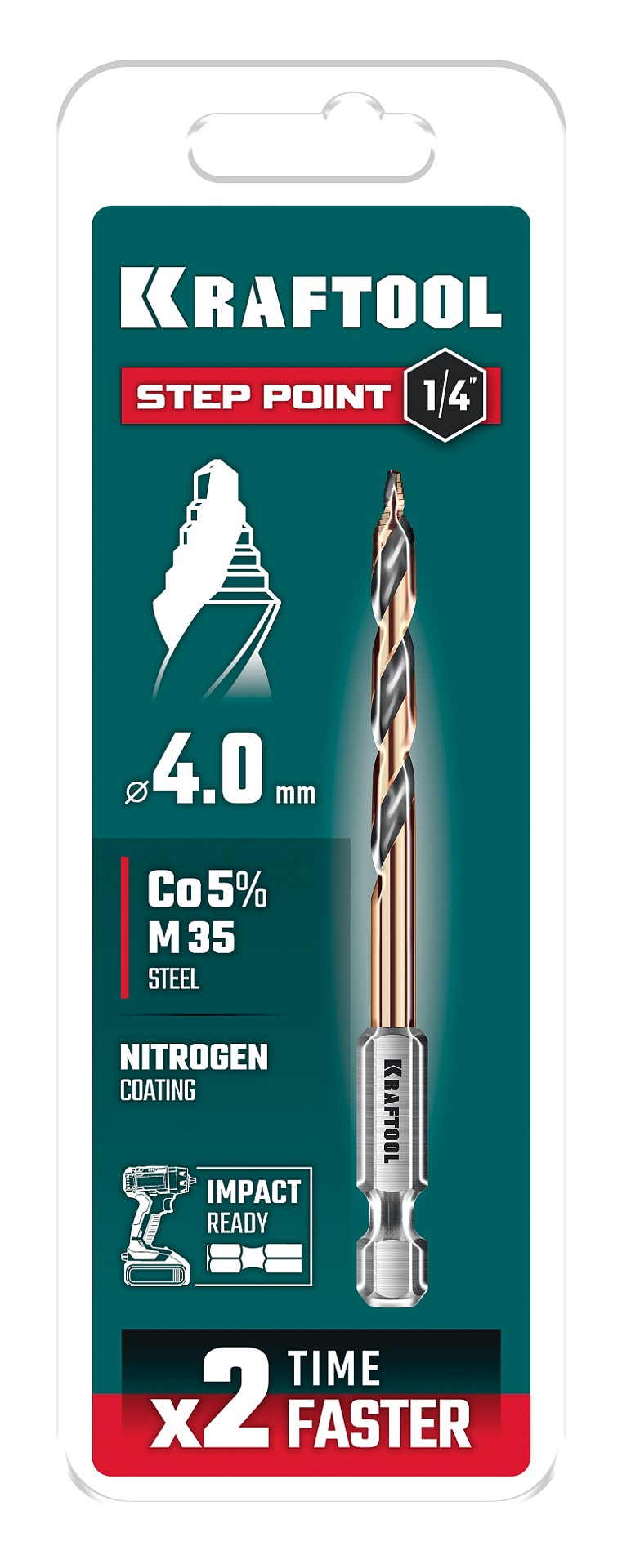 KRAFTOOL STEP POINT, d 4.0 х 83 мм, сверло по металлу для винтовёртов и шуруповертов IMPACT READY (29653-4)