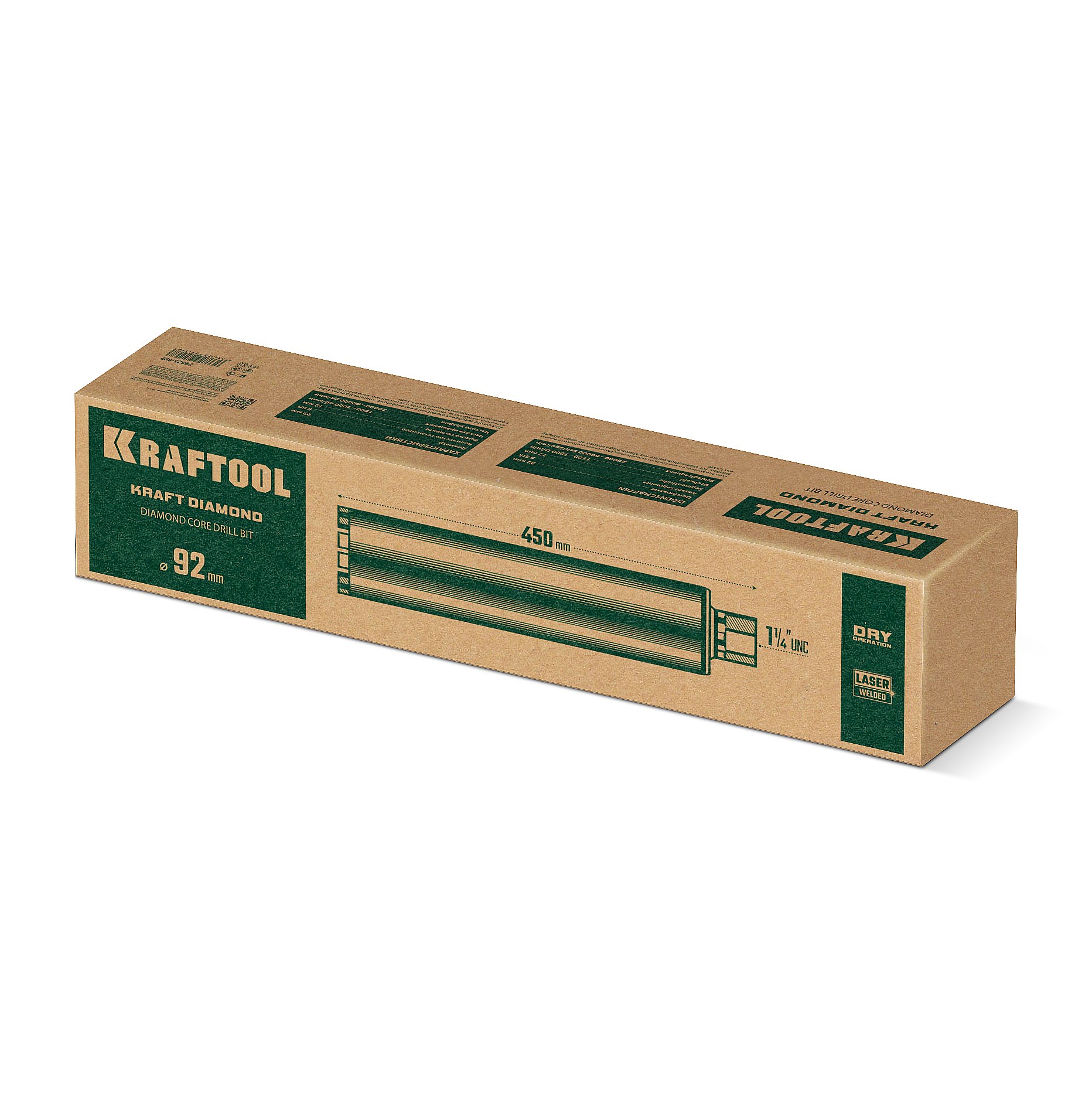 KRAFTOOL DIAMOND 92 мм (450 мм, 1 1/4″, лазерная сварка сегментов), Алмазная Коронка по железобетону (29825-092)