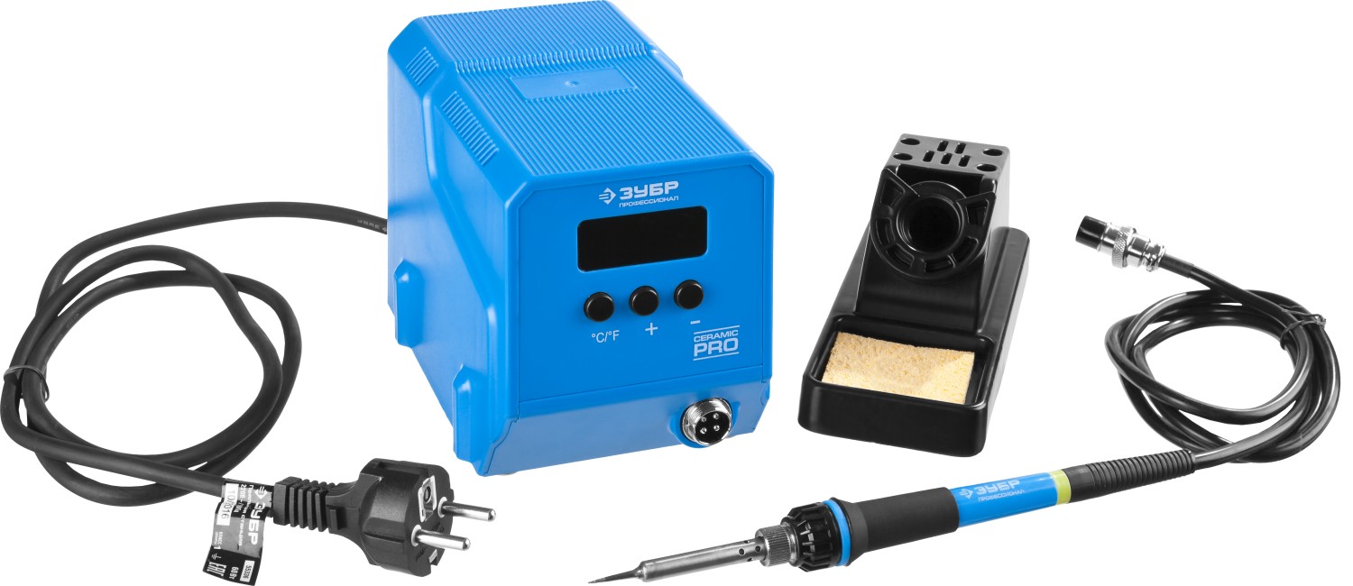 ЗУБР ПСН-60, 60 Вт, 50 - 480°C, керамический нагреватель, низкотемпературная паяльная станция цифровая, Профессионал (55336)