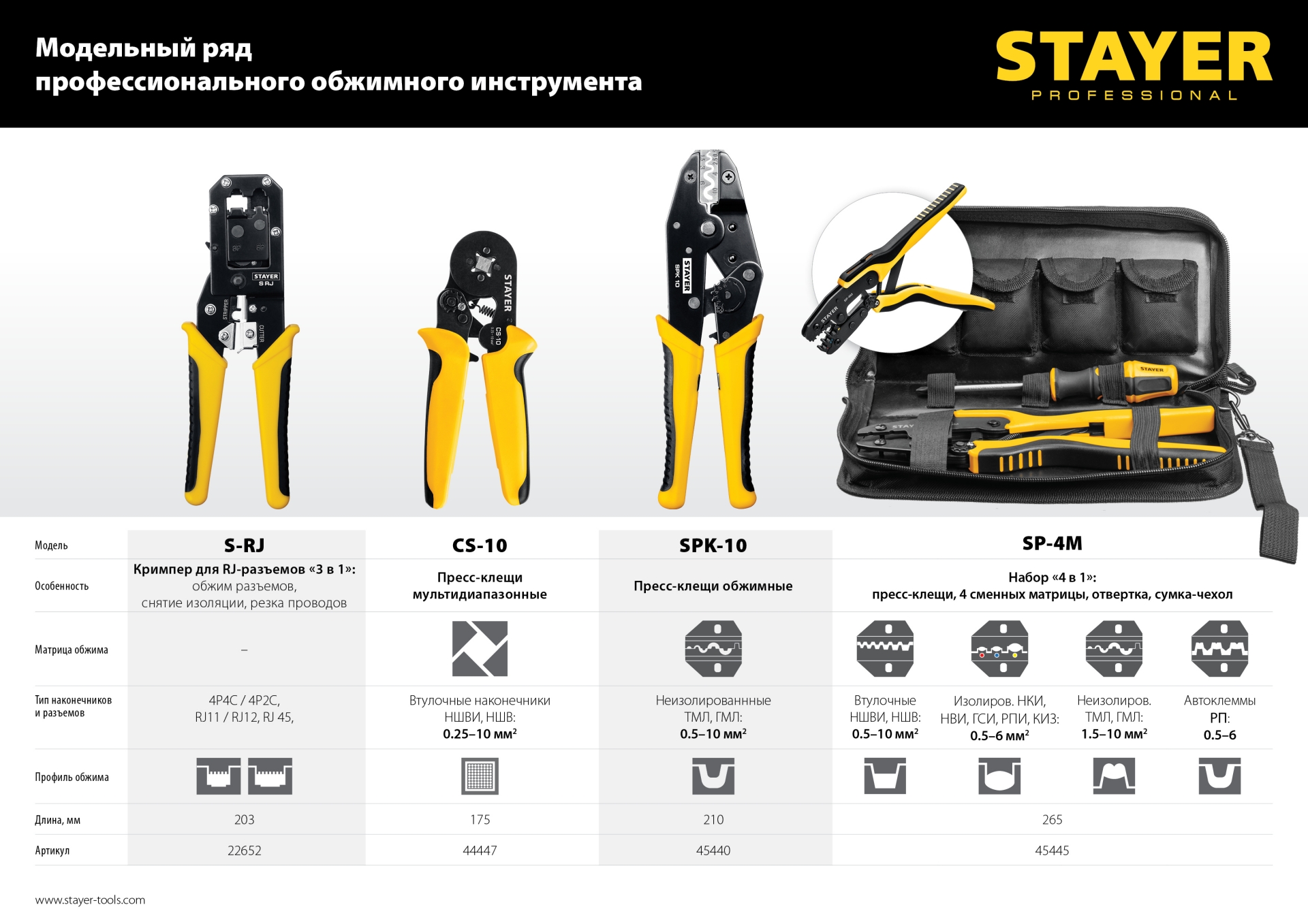 STAYER SPK-10, 0.5 - 10 мм2, пресс-клещи для медных наконечников, Professional (45440)