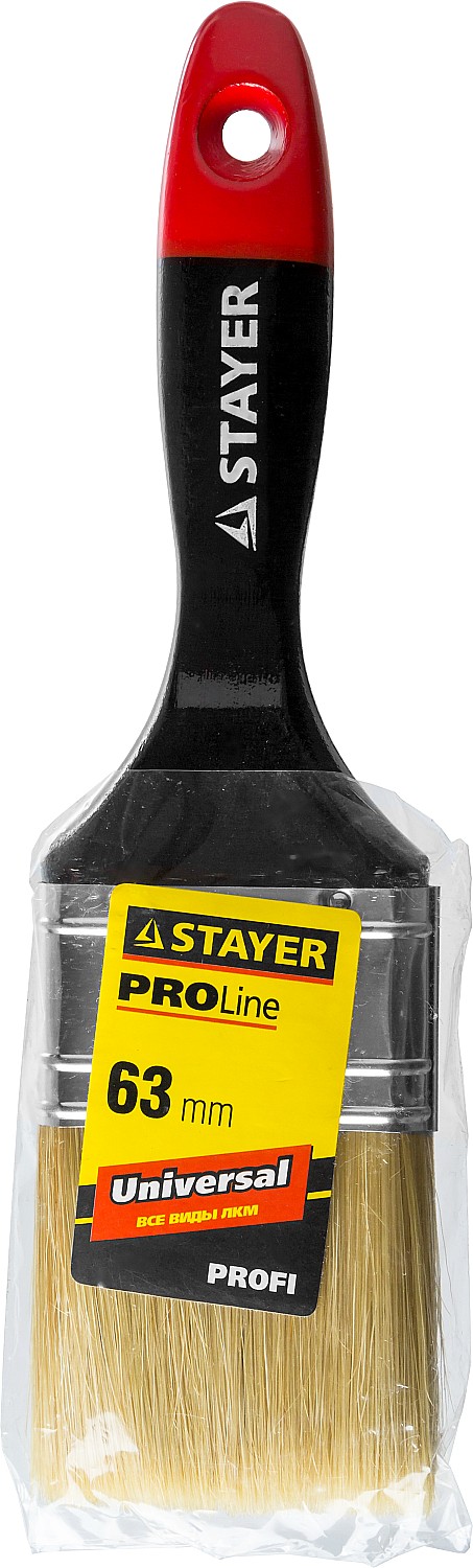 STAYER Universal, 63 мм, 2.5″, светлая, натуральная щетина, деревянная ручка, все виды ЛКМ, плоская кисть, Professional (0104-063)