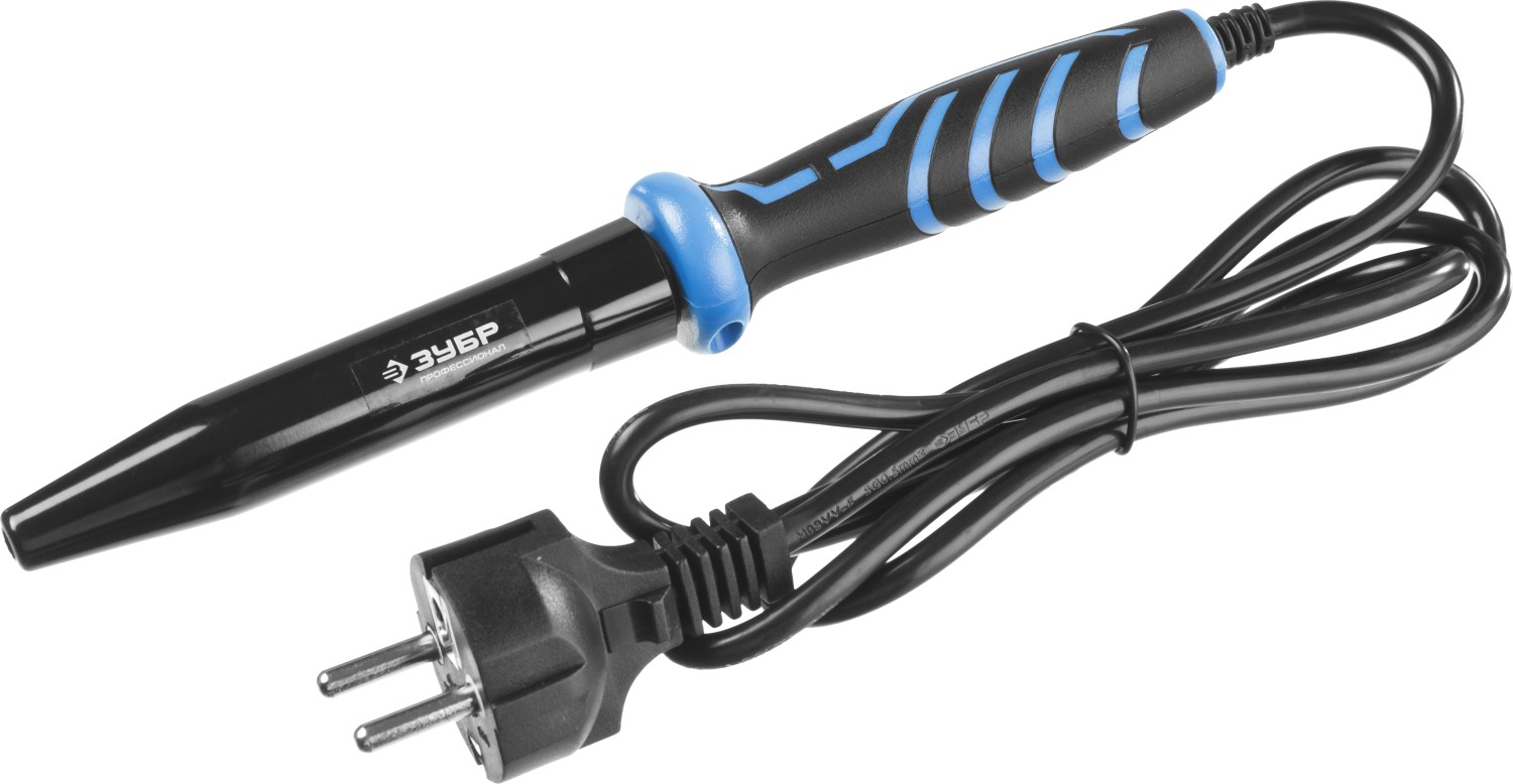 ЗУБР Ceramic PRO, 60 Вт, керамическим нагреватель, конус, 2-к рукояткой, электропаяльник с защитным колпачком, Профессионал (55413-60)