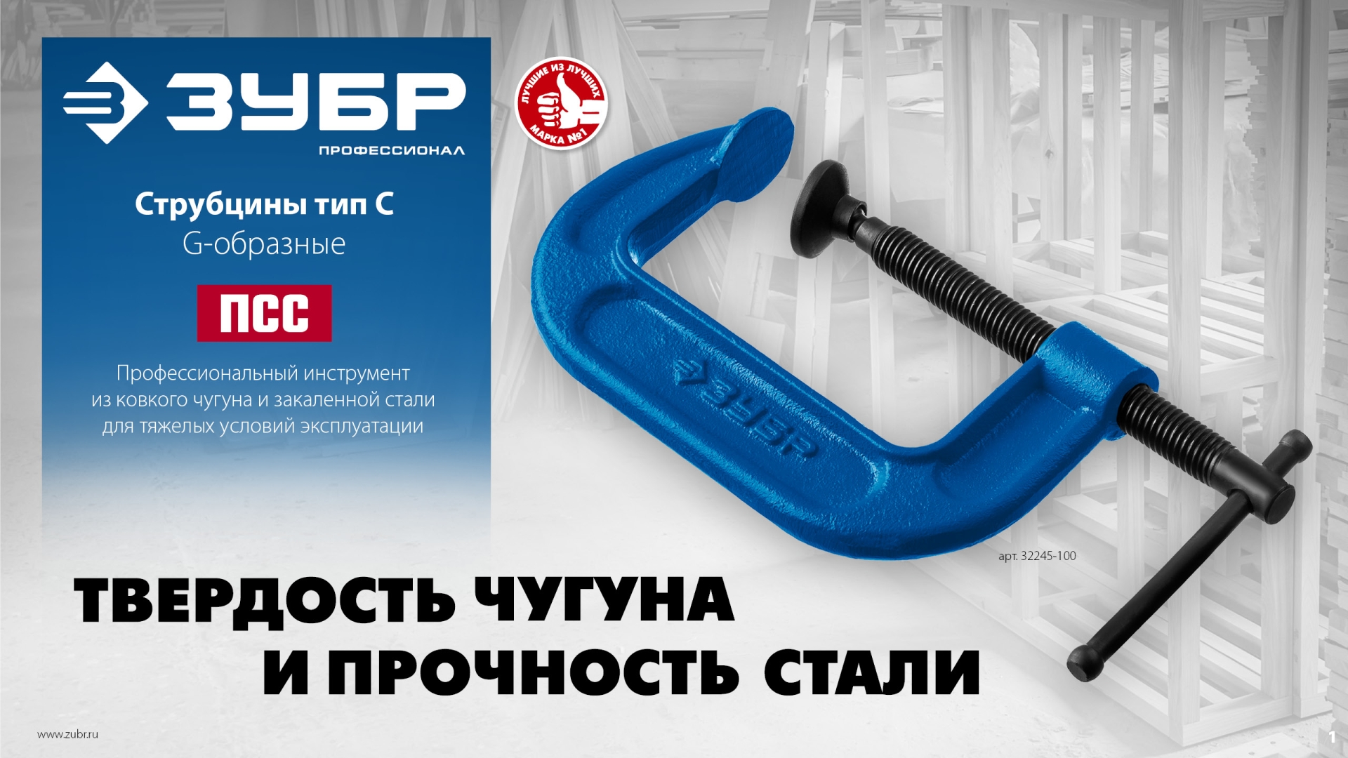 ЗУБР ПСС-300, 300 мм, чугунная струбцина тип С (G-образная), Профессионал (32245-300)