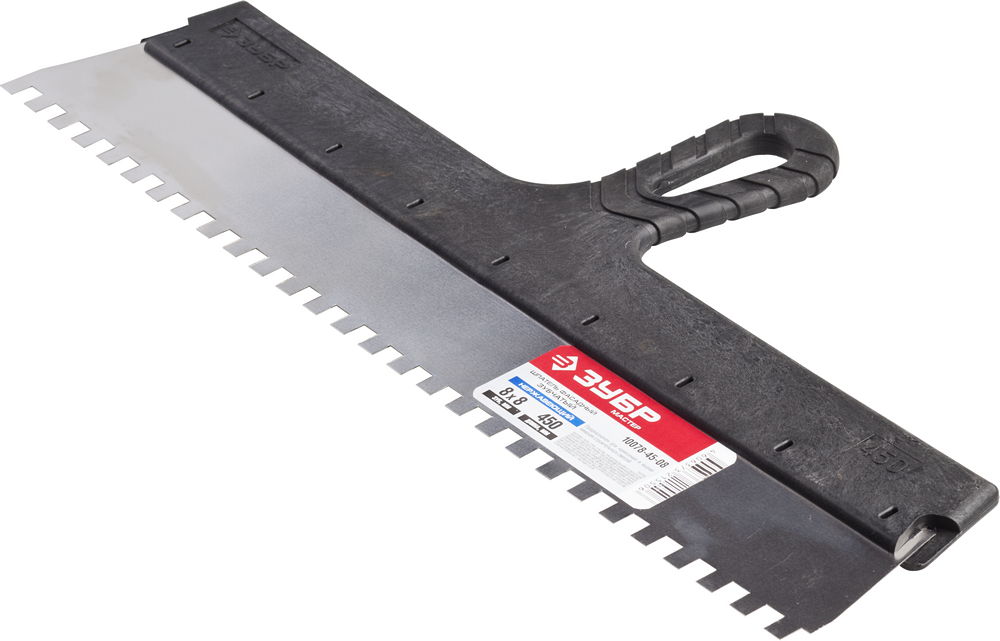 ЗУБР 450 мм, зуб 8 х 8 мм, пластиковая ручка, нержавеющий фасадный шпатель (10078-45-08)