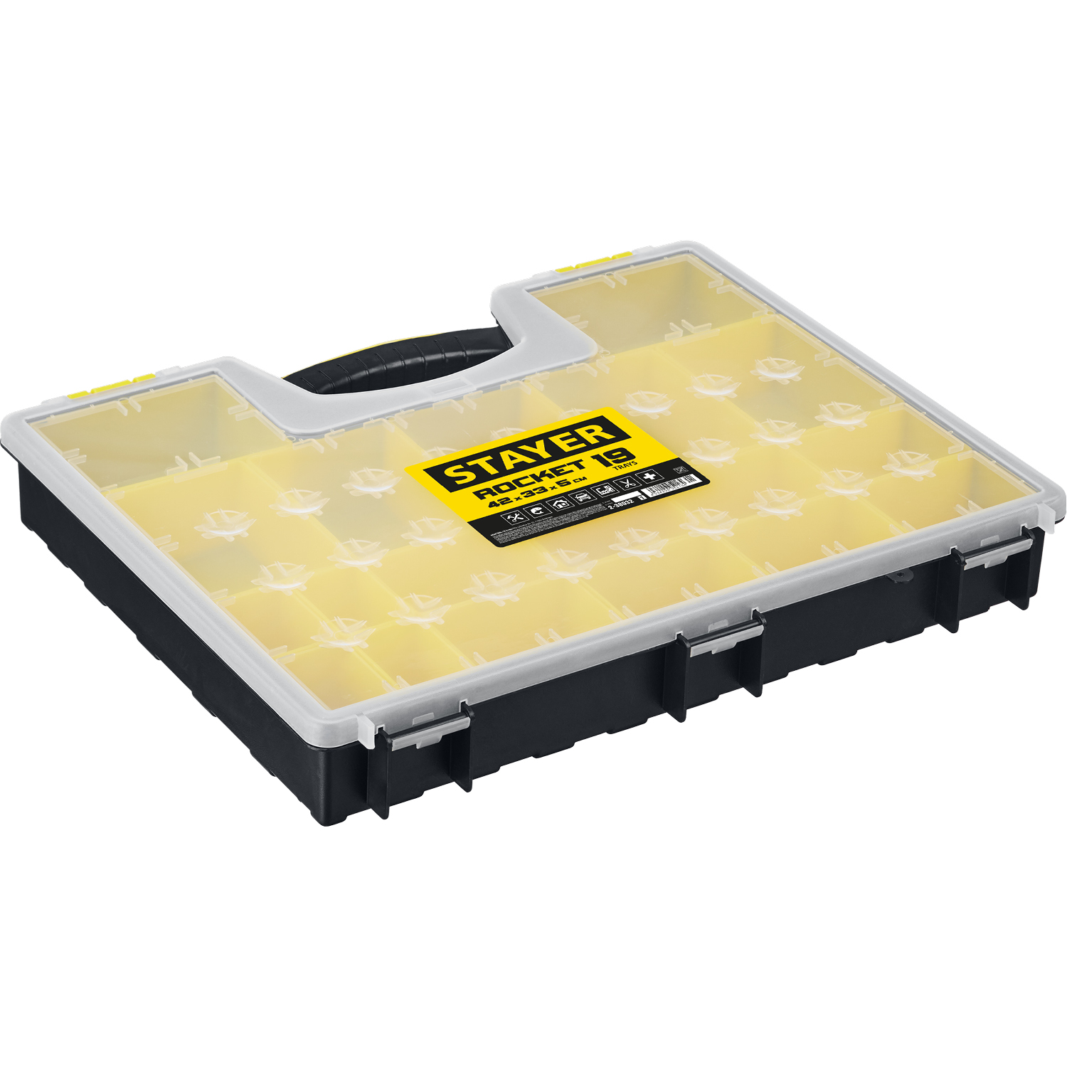 STAYER ROCKET-19, 420 x 330 x 50 мм, (16.5″), пластиковый органайзер с 19 съемными лотками (2-38032)