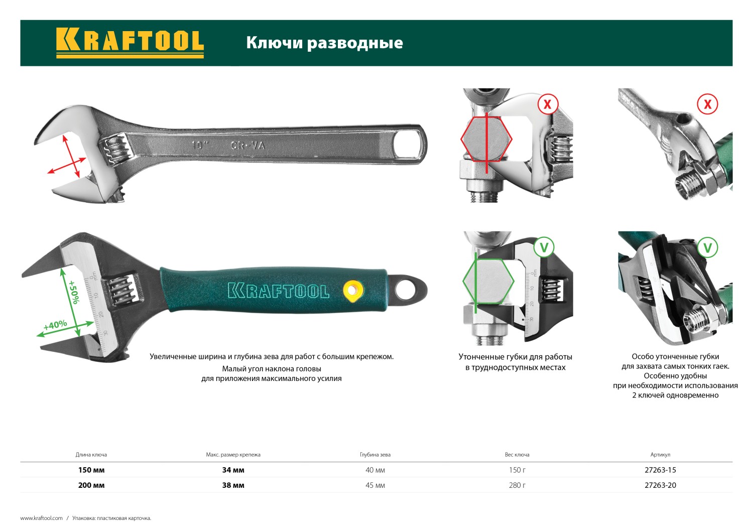 KRAFTOOL SlimWide Ultra, 150/34 мм, разводной ключ (27263-15)