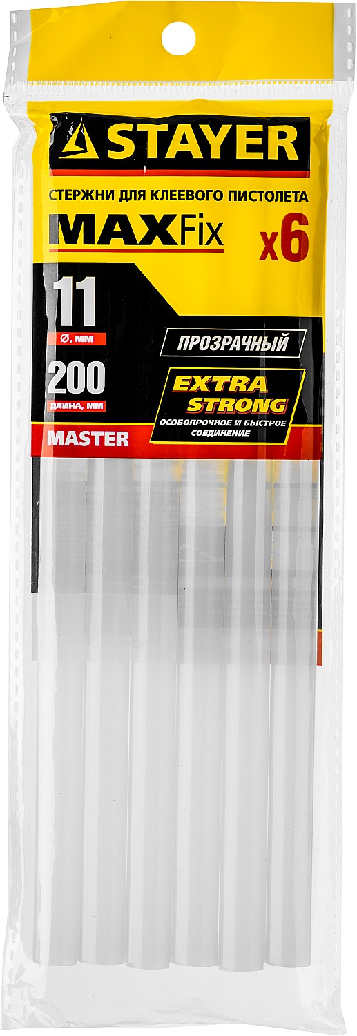 STAYER Universal, 11 х 200 мм, 6 шт, прозрачные, универсальные клеевые стержни, Professional (2-06821-T-S06)
