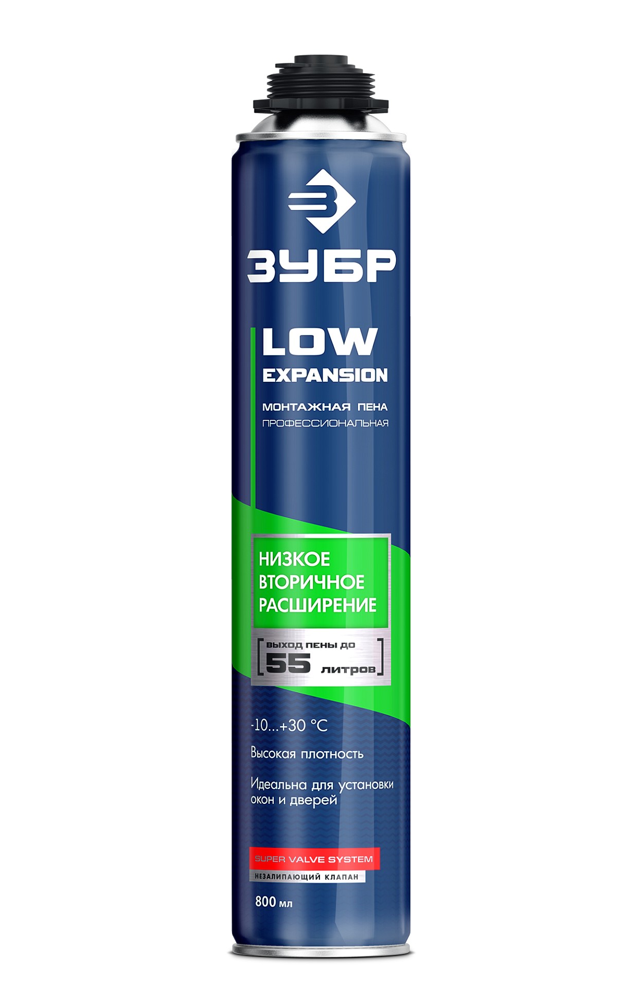 ЗУБР LOW EXPANSION, 800 мл, пистолетная, с низким расширением, выход до 55л, монтажная пена (41148)