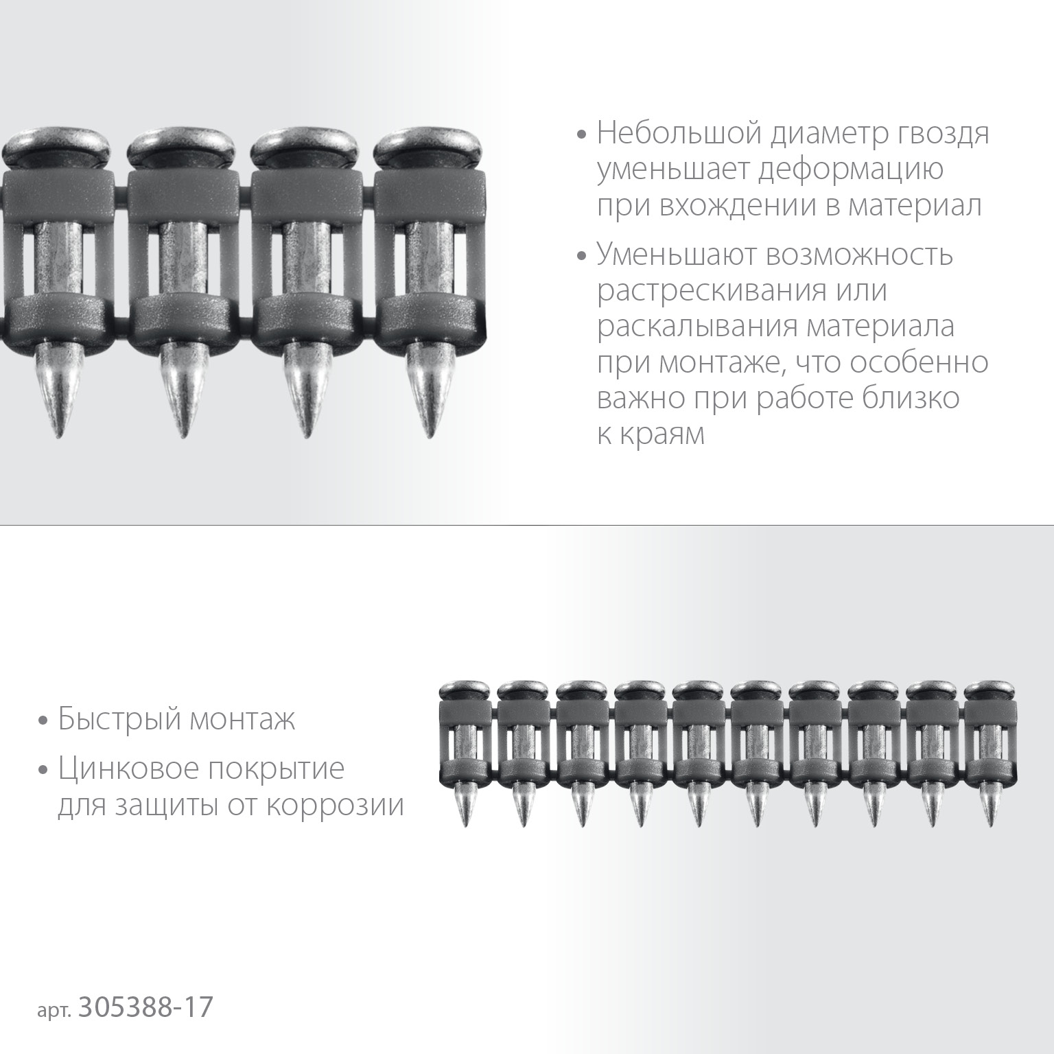 ЗУБР CN 17 х 2.7 мм, гвозди по бетону оцинкованные, 1000 шт (305388-17)