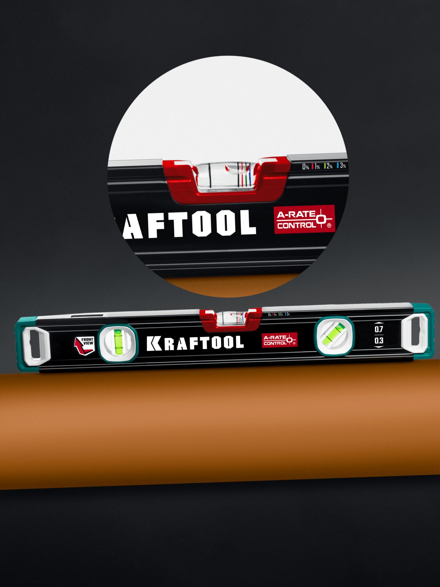 KRAFTOOL A-RATE CONTROL, 400 мм, точность 0.3 мм/м, с инновационным зеркальным глазком, сверхпрочный уровень (34986-40)