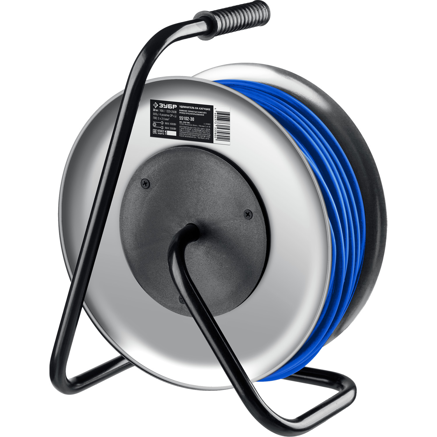 ЗУБР ПВС-325, ПВС, 3 x 2.5 мм2, 30 м, 4000 Вт, IP44, силовой удлинитель на стальной катушке, Профессионал (55102-30)