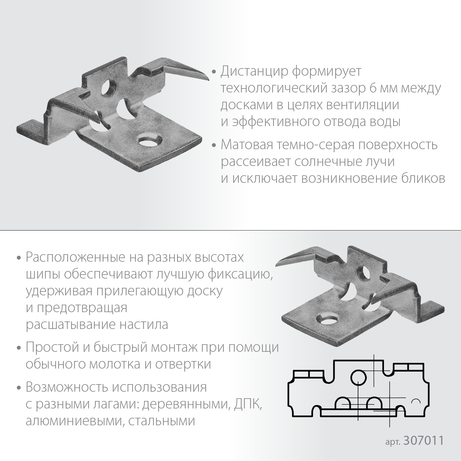 ЗУБР Союз-Антиблик крепеж с шипами для террасной доски, термодиф. покрытие, с саморезами и битой, 60 шт, Профессионал (307011)