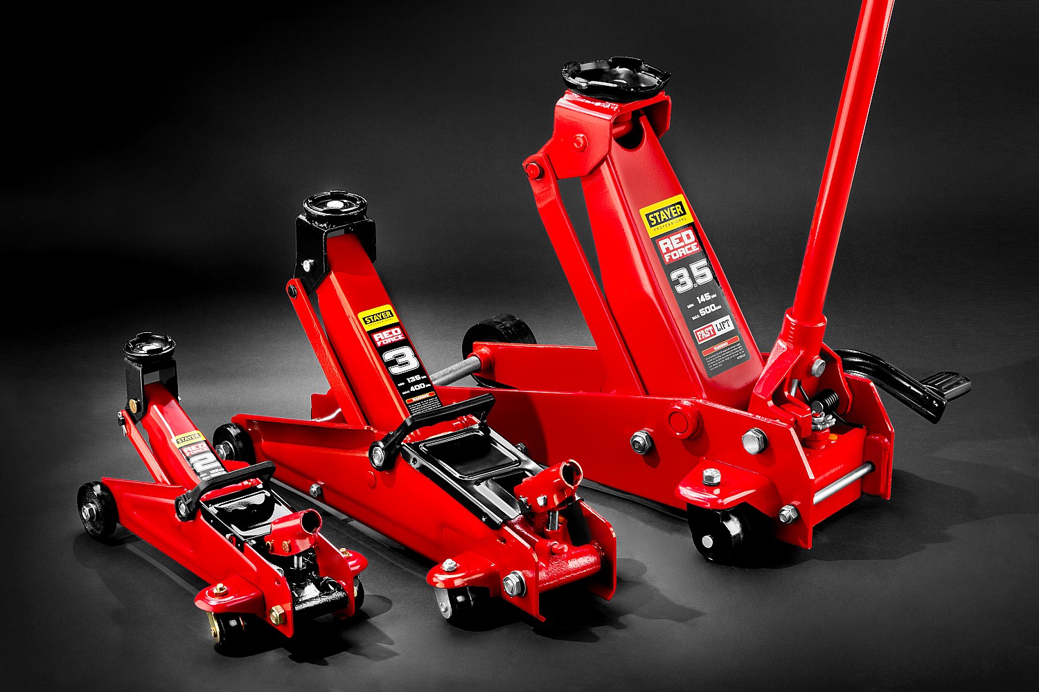 STAYER R-22 RED FORCE, 2 т, 125 - 320 мм, подкатной домкрат для легковых а/м, Professional (43152-2)