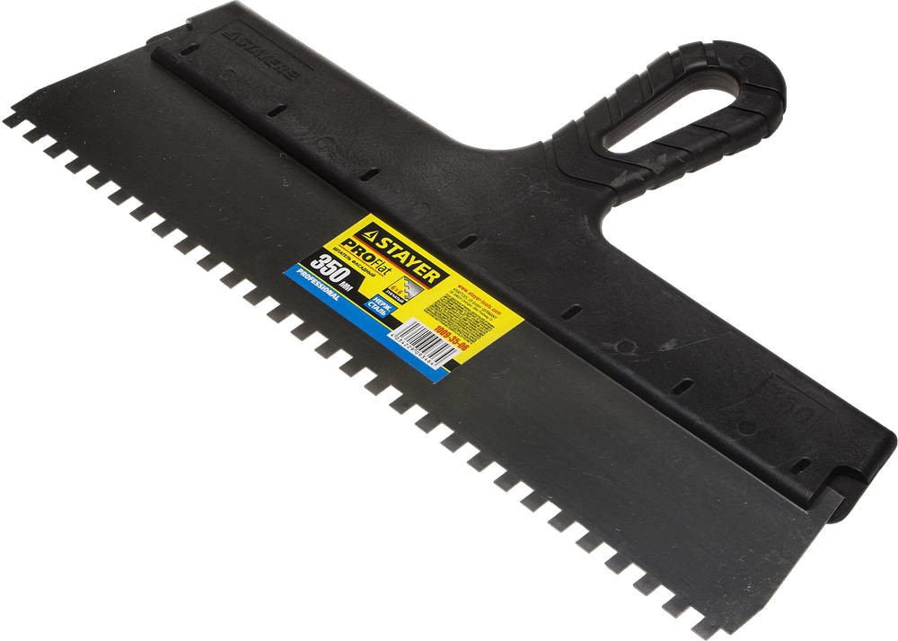 STAYER PROFlat, 350 мм, зуб 6 х 6 мм, пластиковая ручка, зубчатый, нержавеющий фасадный шпатель, Professional (1009-35-06)