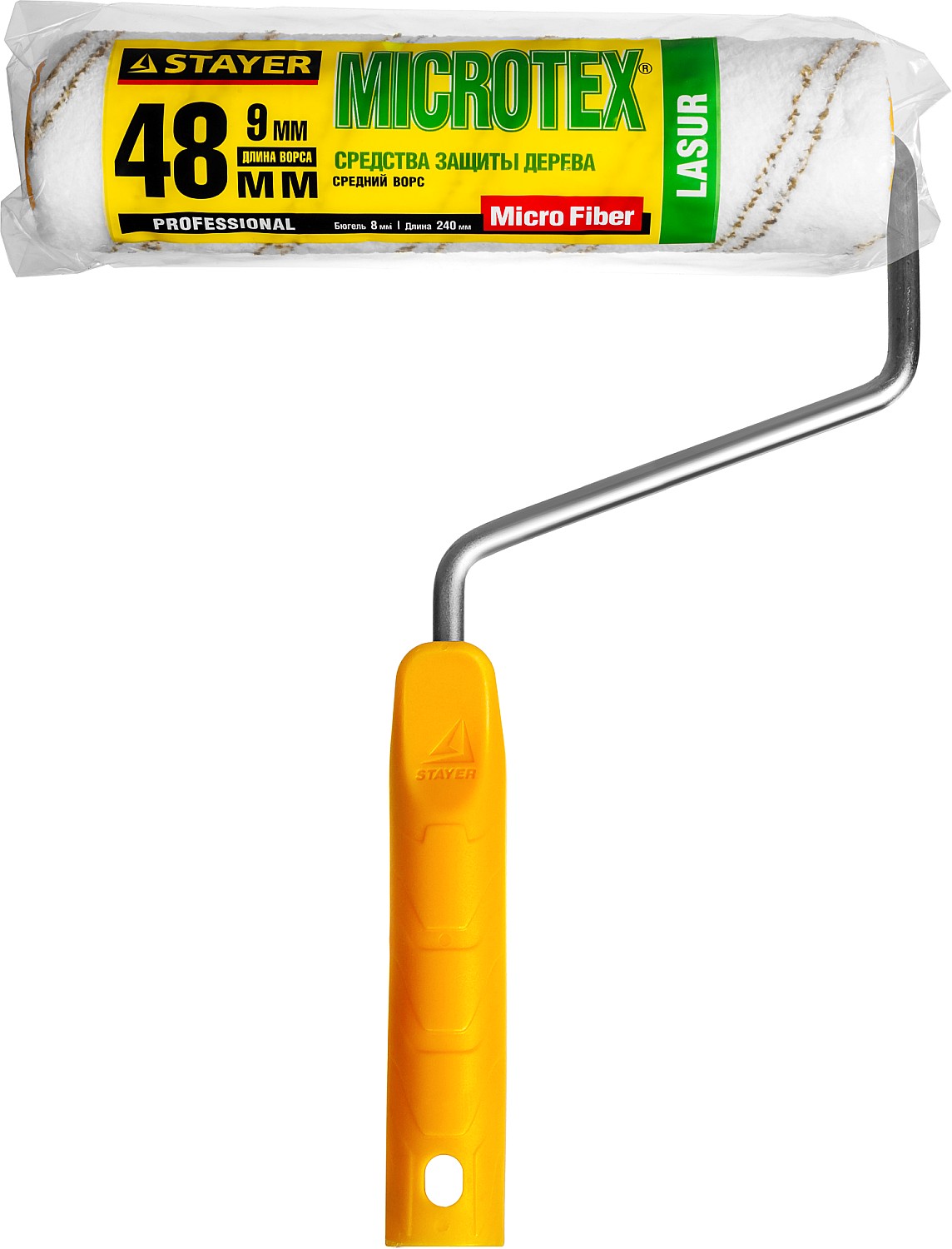STAYER MICROTEX, 48 х 240 мм, бюгель 8 мм, ворс 9 мм, для агрессивных сред, малярный валик, Professional (0341-24)