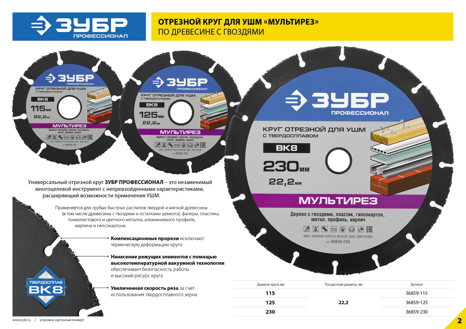 ЗУБР Мультирез, 230 х 22.2 мм, для УШМ, диск отрезной по дереву(с твердосплавным зерном), Профессионал (36859-230)