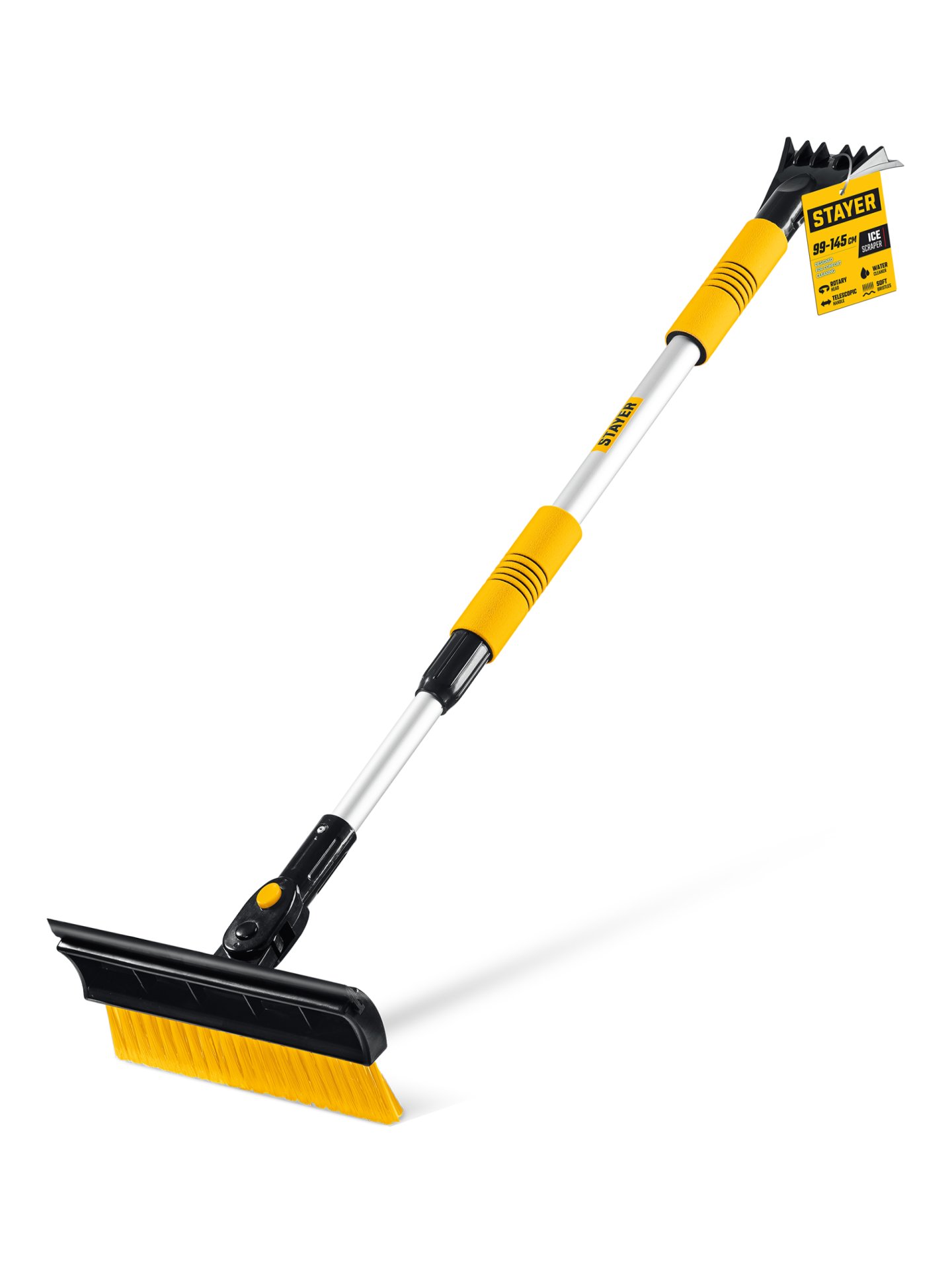 STAYER телескопическая щётка с поворотной головой и водосгоном от снега автомобильная, 990-1445 мм (61042-145)