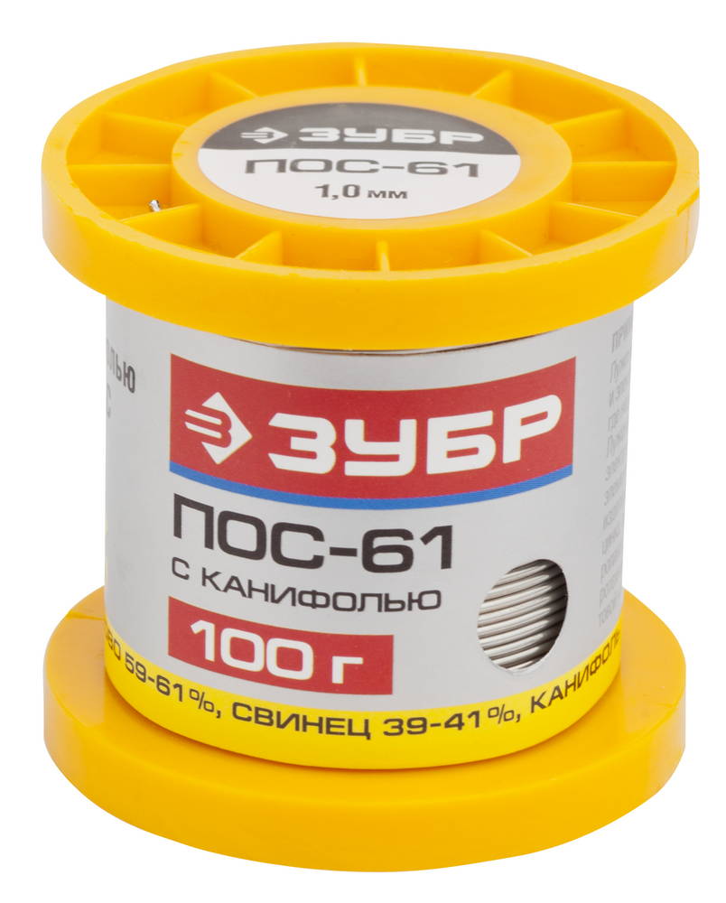 ЗУБР ПОС 61, 1 мм, 100 г, трубка с канифолью, припой (55450-100-10C)