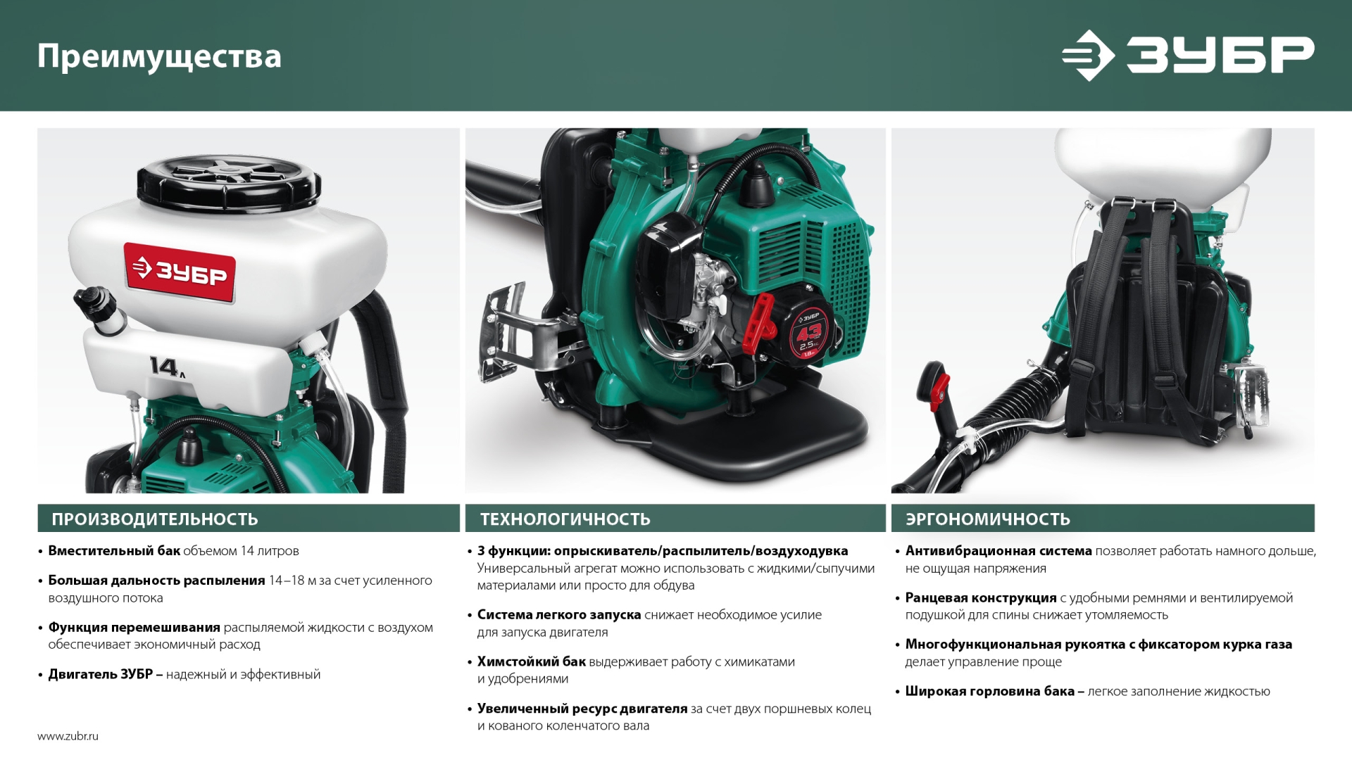 ЗУБР 14 л, 2.5 л.с, бензиновый опрыскиватель (ОПБ-14-43)