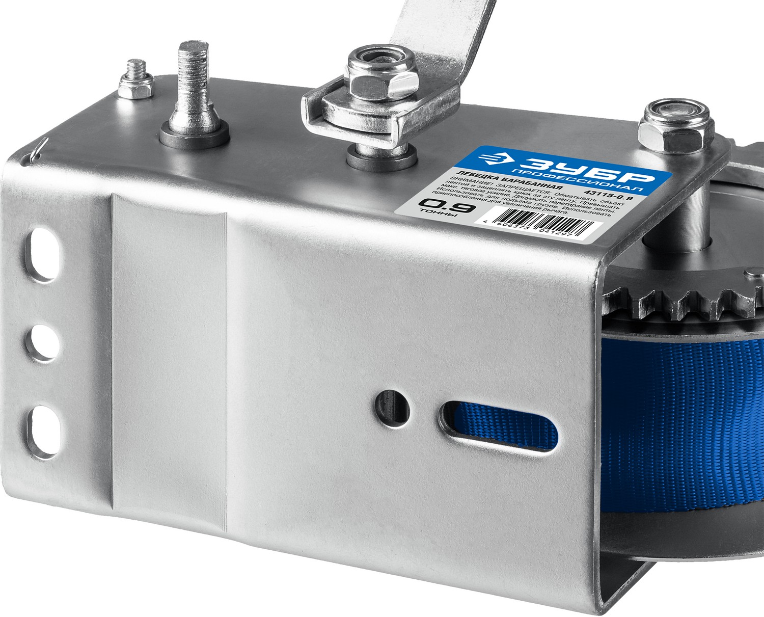 ЗУБР 0.9 т, 10 м, ручная барабанная тяговая ленточная лебедка, Профессионал (43115-0.9)