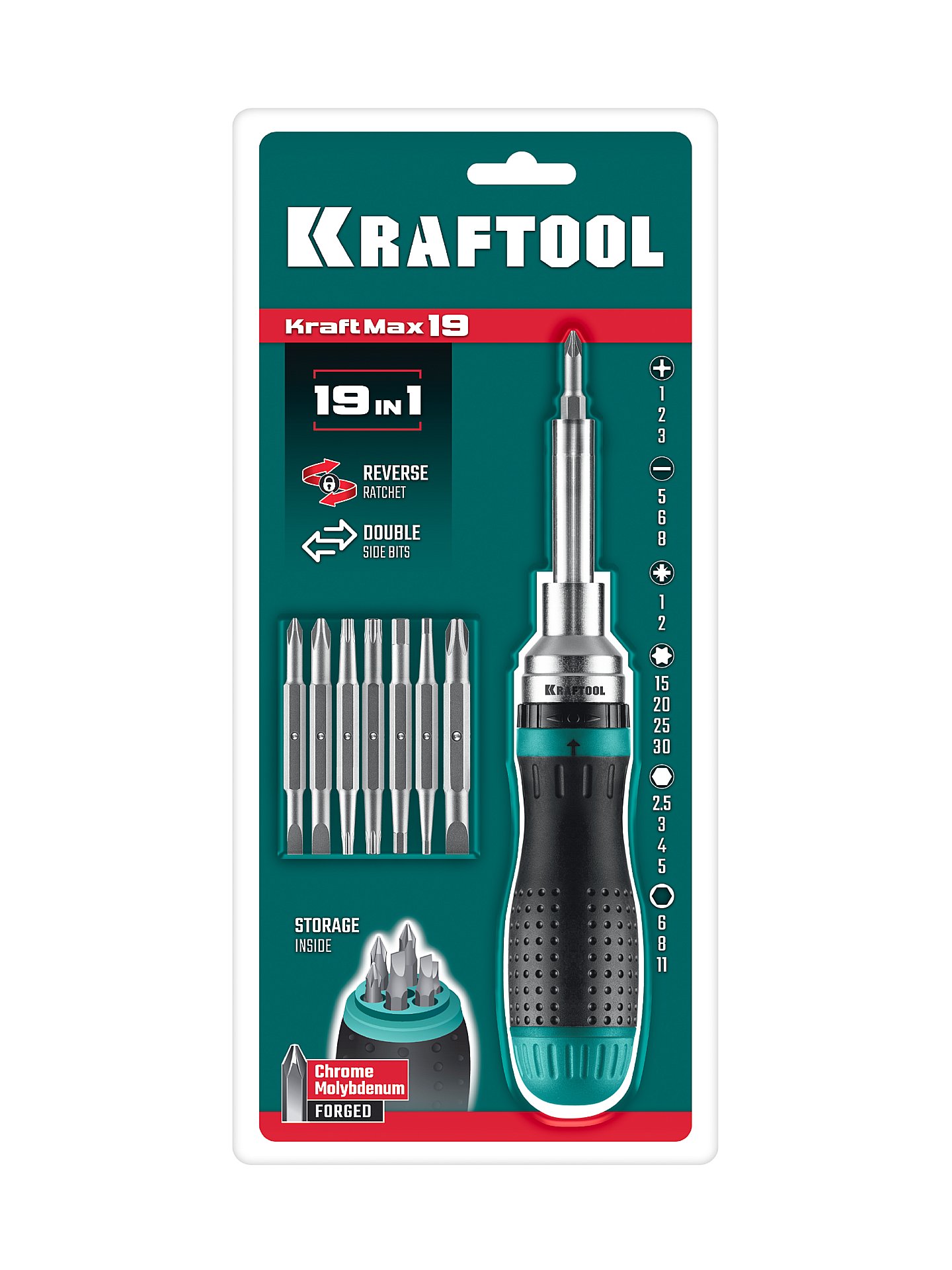 KRAFTOOL 19-в-1 KraftMax 19, Реверсивная отвертка с битами (25862)
