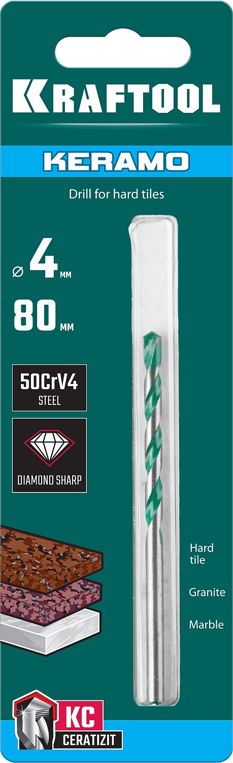 KRAFTOOL Keramo, 4 х 80 мм, тв.сплав КС, сверло по керамограниту (29175-080-4)
