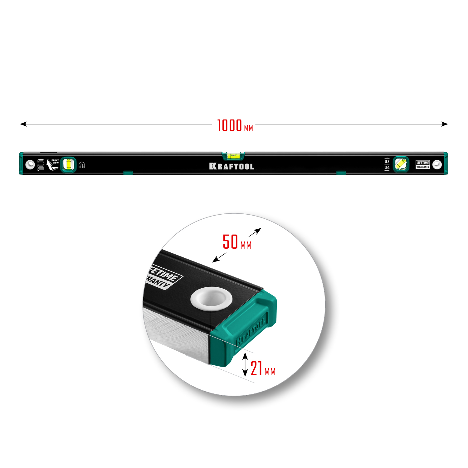 KRAFTOOL 1000 мм, усиленный профиль, с зеркальным глазком, магнитный уровень (34785-100)